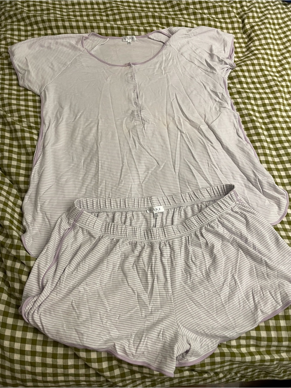 Lake Pajamas Striped Pima Shorts Set in Lilac size XXL